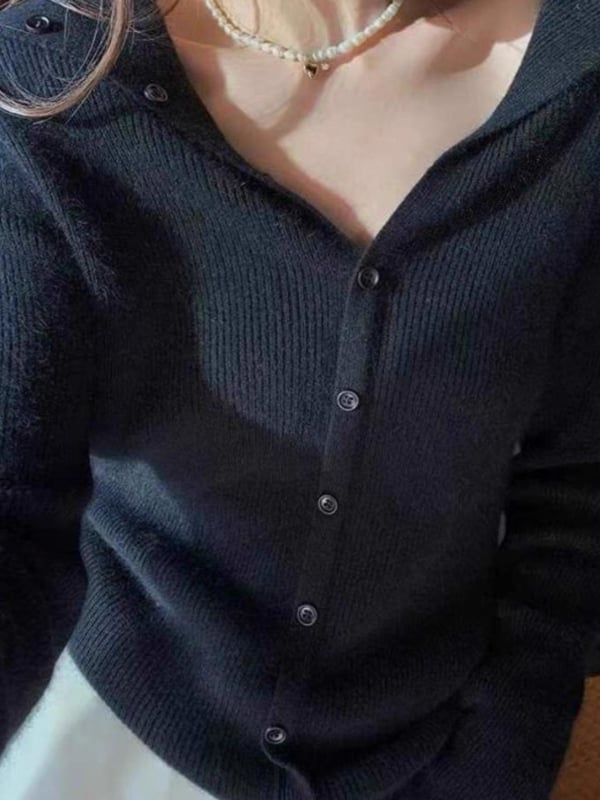 Кардиган с яка, дълги ръкави, вълна 95%+, тесен силует, Зима 2025