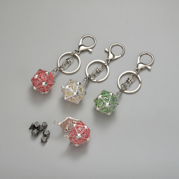 Set zaruri din cupru cu pandantiv dragon pentru breloc, 20 de fețe, colțuri rotunjite, personalizare disponibilă