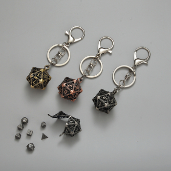 Set zaruri din cupru cu pandantiv dragon pentru breloc, 20 de fețe, colțuri rotunjite, personalizare disponibilă