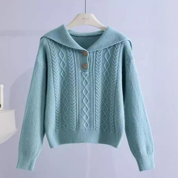 Ženski pleteni džemper s ovratnikom, slobodnog kroja, dugi rukavi, dizajn koláže/spajanja, japansko-korejski casual stil, glavni materijal akril, sadržaj 30–50%, jesen 2024