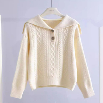 Ženski pleteni džemper s ovratnikom, slobodnog kroja, dugi rukavi, dizajn koláže/spajanja, japansko-korejski casual stil, glavni materijal akril, sadržaj 30–50%, jesen 2024