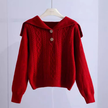 Ženski pleteni džemper s ovratnikom, slobodnog kroja, dugi rukavi, dizajn koláže/spajanja, japansko-korejski casual stil, glavni materijal akril, sadržaj 30–50%, jesen 2024
