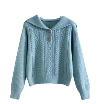 Ženski pleteni džemper s ovratnikom, slobodnog kroja, dugi rukavi, dizajn koláže/spajanja, japansko-korejski casual stil, glavni materijal akril, sadržaj 30–50%, jesen 2024