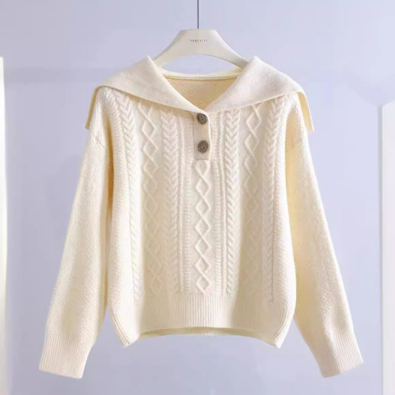 Ženski pleteni džemper s ovratnikom, slobodnog kroja, dugi rukavi, dizajn koláže/spajanja, japansko-korejski casual stil, glavni materijal akril, sadržaj 30–50%, jesen 2024