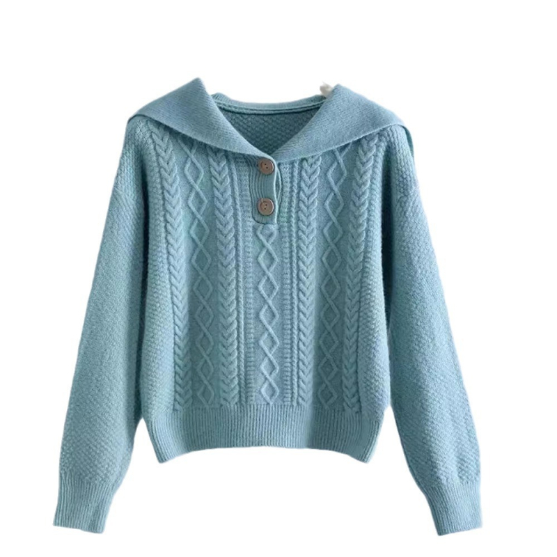 Ženski pleteni džemper s ovratnikom, slobodnog kroja, dugi rukavi, dizajn koláže/spajanja, japansko-korejski casual stil, glavni materijal akril, sadržaj 30–50%, jesen 2024