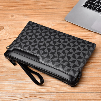 Muška poslovna clutch torbica sa zatvaračem na zip, velika kapaciteta, PVC, geometrijski uzorak