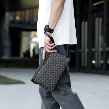 Muška poslovna clutch torbica sa zatvaračem na zip, velika kapaciteta, PVC, geometrijski uzorak