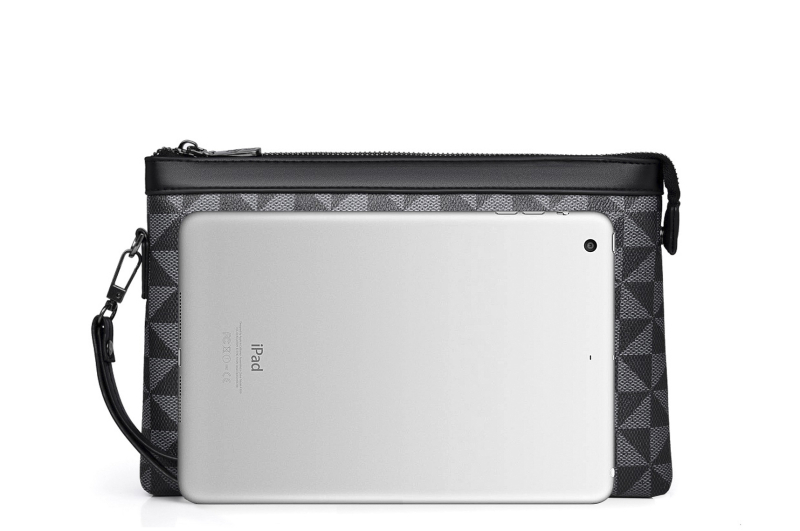 Muška poslovna clutch torbica sa zatvaračem na zip, velika kapaciteta, PVC, geometrijski uzorak