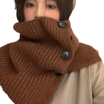 Плетен шал с висока яка, дебел и топъл, копчета за закопчаване, вълнена материя
