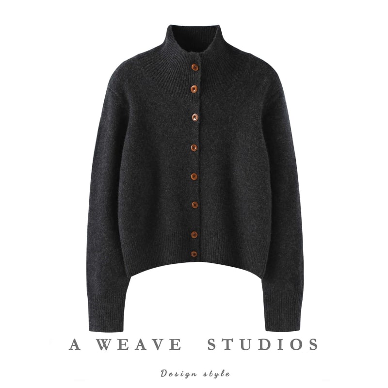 Дамски кашмирен кардиган – свободен силует, полувисока яка, дълги ръкави, ултра плътна плетка