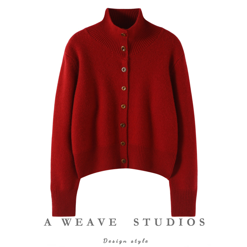 Дамски кашмирен кардиган – свободен силует, полувисока яка, дълги ръкави, ултра плътна плетка