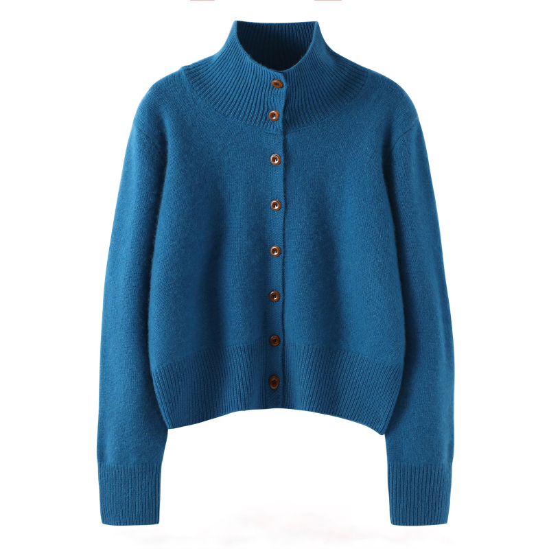 Дамски кашмирен кардиган – свободен силует, полувисока яка, дълги ръкави, ултра плътна плетка