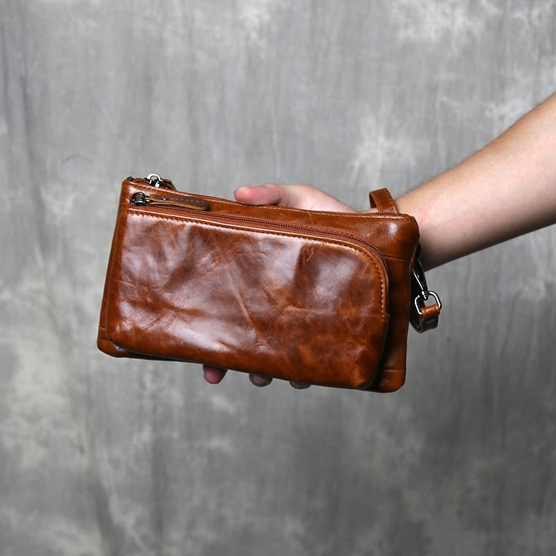 Muška kožna clutch torba - retro stil, prava koža, prvi sloj teleće kože, poliester podstava