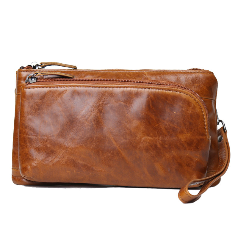 Muška kožna clutch torba - retro stil, prava koža, prvi sloj teleće kože, poliester podstava