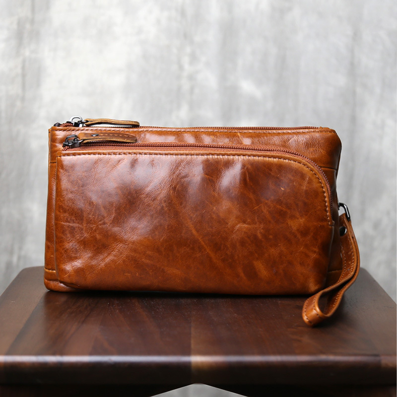 Muška kožna clutch torba - retro stil, prava koža, prvi sloj teleće kože, poliester podstava