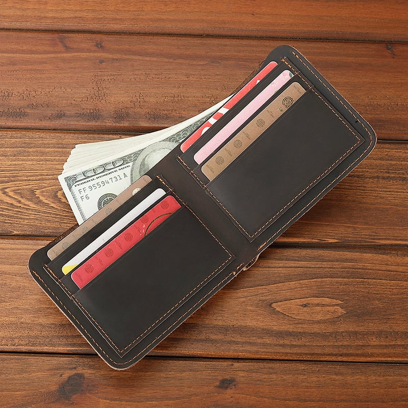 Ανδρικό πορτοφόλι από γνήσιο δέρμα, κορυφαίας στρώσης βοδινού δέρματος, διπλής φύλλας, μονόχρωμο, επένδυση από δέρμα βοδινού