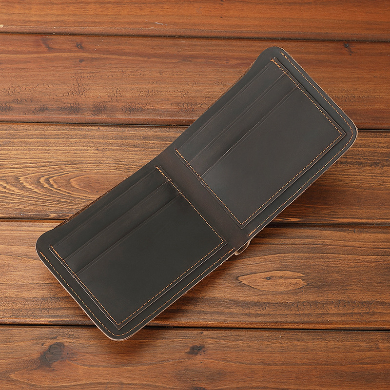 Ανδρικό πορτοφόλι από γνήσιο δέρμα, κορυφαίας στρώσης βοδινού δέρματος, διπλής φύλλας, μονόχρωμο, επένδυση από δέρμα βοδινού
