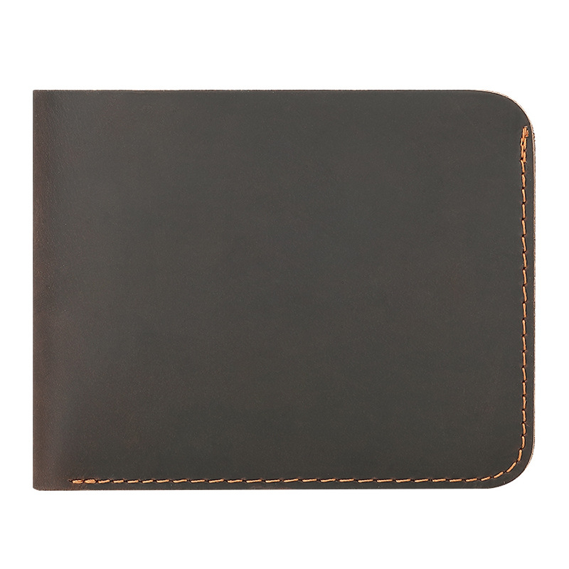 Ανδρικό πορτοφόλι από γνήσιο δέρμα, κορυφαίας στρώσης βοδινού δέρματος, διπλής φύλλας, μονόχρωμο, επένδυση από δέρμα βοδινού