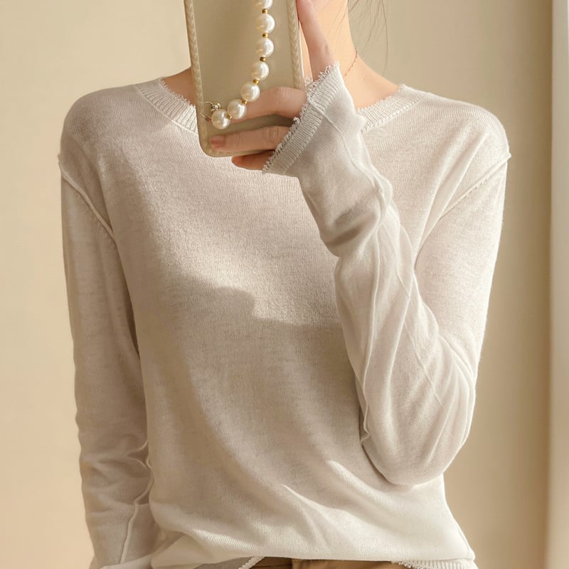 Pleteni pulover od vunene smjese s fleece rubom, okrugli izrez, dugi rukavi, udoban kroj, gradski stil