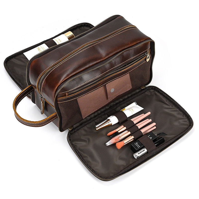 Clutch masculin din piele naturală, piele de primă selecție, finisaj Crazy Horse, model uni, căptușeală poliester-bumbac