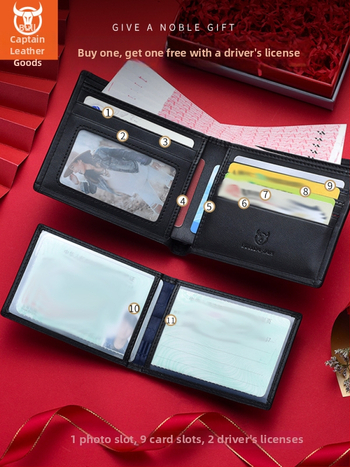 Portofel din piele naturală – bi-fold, unisex, piele de vițel prim-strat, antibacterian