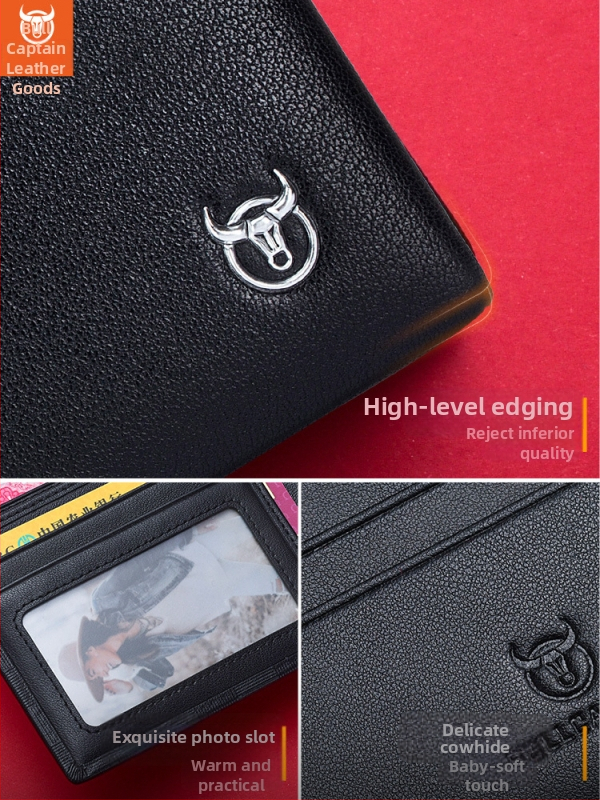 Portofel din piele naturală – bi-fold, unisex, piele de vițel prim-strat, antibacterian