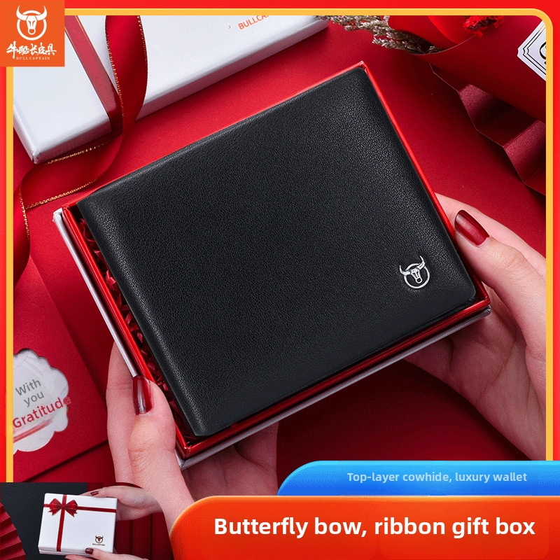 Portofel din piele naturală – bi-fold, unisex, piele de vițel prim-strat, antibacterian