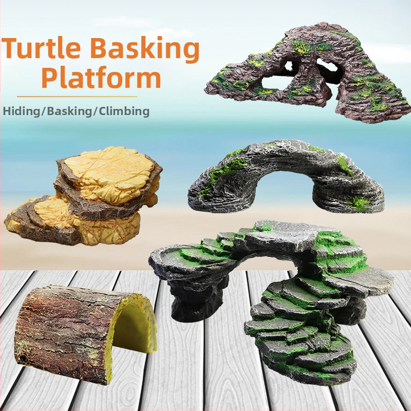 Platforma na slnenie želvy s plávajúcim ostrovom – živica, dekoratívny kameň pre akvárium, suchá krajina, zlepšenie priestorového vnímania