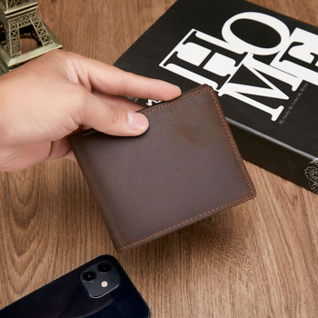 Muški novčanik od prave kože - prvi sloj teleće kože, 2 kopče za novac, gradski minimalistički stil, podstava od poliestera-pamuka