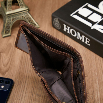 Muški novčanik od prave kože - prvi sloj teleće kože, 2 kopče za novac, gradski minimalistički stil, podstava od poliestera-pamuka