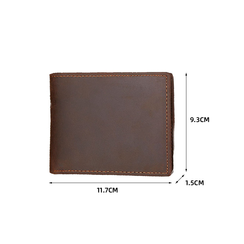 Muški novčanik od prave kože - prvi sloj teleće kože, 2 kopče za novac, gradski minimalistički stil, podstava od poliestera-pamuka