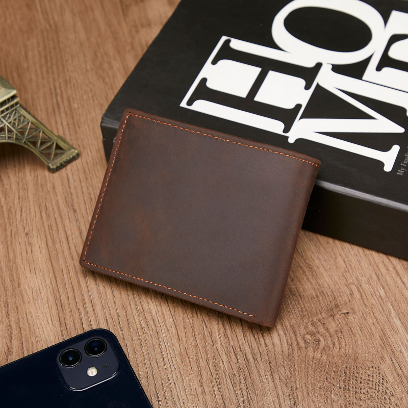 Muški novčanik od prave kože - prvi sloj teleće kože, 2 kopče za novac, gradski minimalistički stil, podstava od poliestera-pamuka