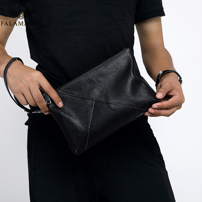 Muška kožna clutch torbica za poslovna putovanja - prava koža, otporna na habanje, podstava od poliestera, marka FALAMAONE