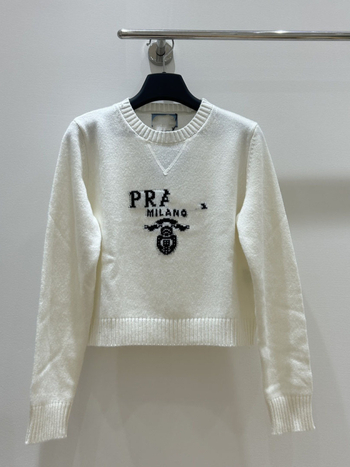 Pulover din cașmir cu guler rotund, croială lejeră, broderie jacquard