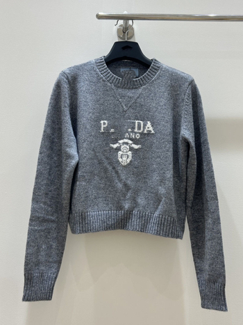 Pulover din cașmir cu guler rotund, croială lejeră, broderie jacquard