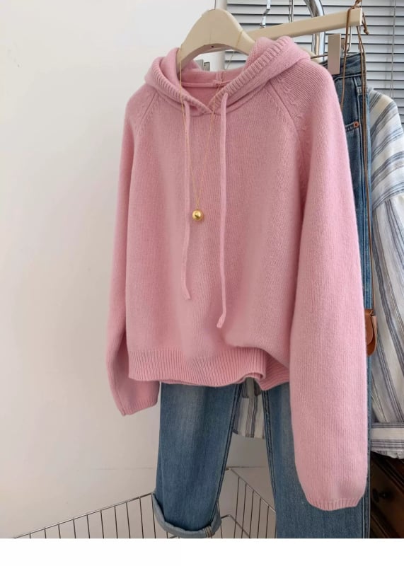 Пуловер с качулка от вълна за жени – 95%+ вълна, дълги ръкави, елегантен градски стил