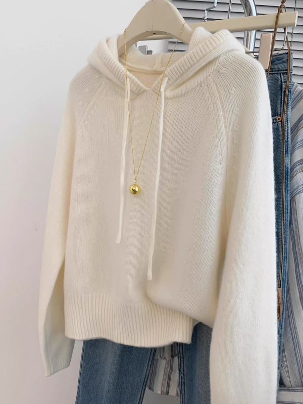 Пуловер с качулка от вълна за жени – 95%+ вълна, дълги ръкави, елегантен градски стил