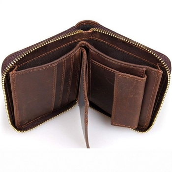 Ανδρικό πορτοφόλι με φερμουάρ, ιαπωνικού στυλ, γνήσιο δέρμα Crazy Horse, με θήκη για νομίσματα και πολλαπλές θήκες καρτών
