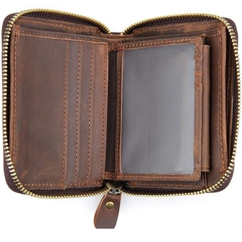 Ανδρικό πορτοφόλι με φερμουάρ, ιαπωνικού στυλ, γνήσιο δέρμα Crazy Horse, με θήκη για νομίσματα και πολλαπλές θήκες καρτών