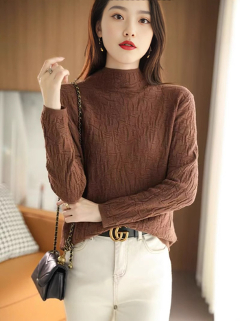 Pulover din viscoză pentru femei, guler rotund, mâneci lungi, toamna 2024, conținut 80–90% viscoză, stil de navetă zilnică