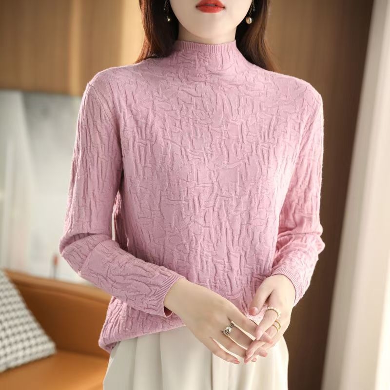 Pulover din viscoză pentru femei, guler rotund, mâneci lungi, toamna 2024, conținut 80–90% viscoză, stil de navetă zilnică