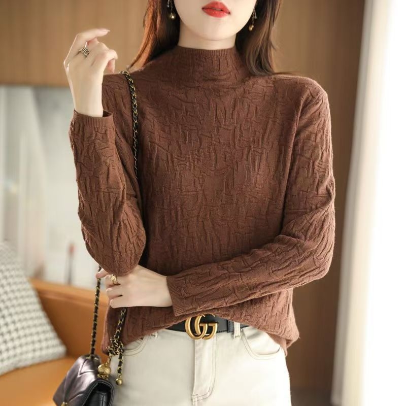 Pulover din viscoză pentru femei, guler rotund, mâneci lungi, toamna 2024, conținut 80–90% viscoză, stil de navetă zilnică