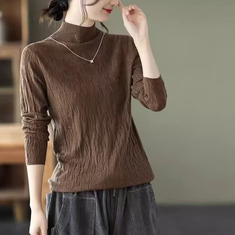 Pulover din viscoză pentru femei, guler rotund, mâneci lungi, toamna 2024, conținut 80–90% viscoză, stil de navetă zilnică