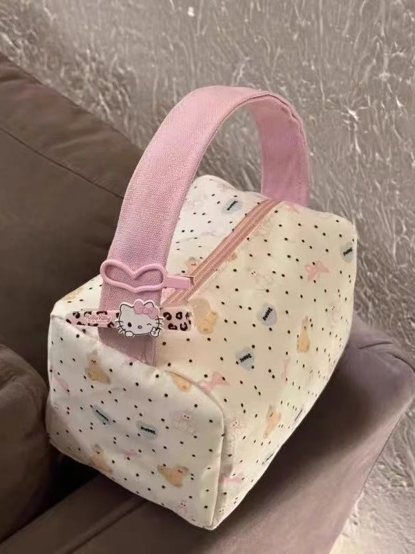 Geantă de voiaj pentru toaletă și machiaj, capacitate mare, design drăguț cu ursuleț în buline, PU material, unisex