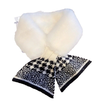 Fular tricotat din lână cu guler din blană artificială de iepure – accesoriu cald de iarnă