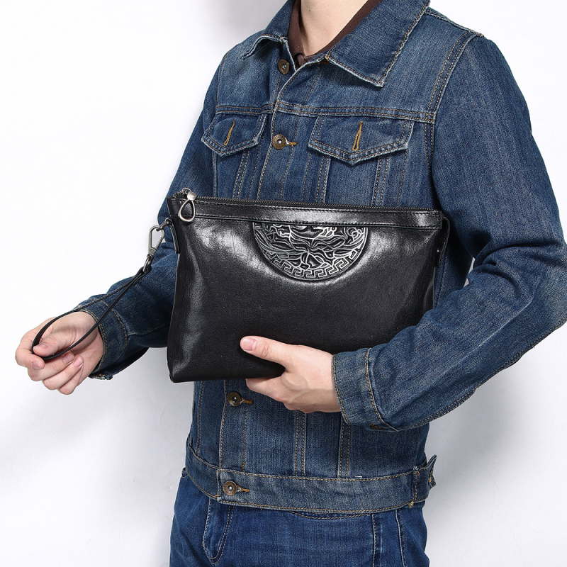 Muška clutch torba, stil putovanja u slobodno vrijeme, od prave kože, ultra lagana, podstava od prave kože