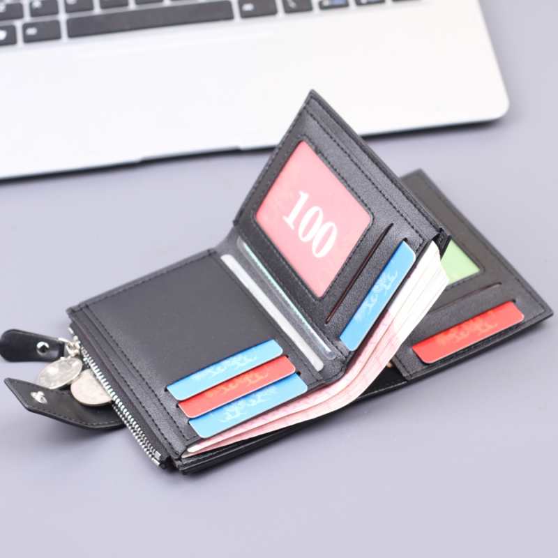 Portofel vertical pentru bărbați | PU, 3 pliuri, design Short Wallet, ultraușor, stil urban minimalist | Jolizeon