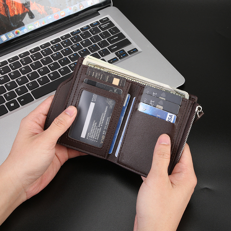 Portofel mic pentru bărbați cu mai multe buzunare pentru carduri – PU piele, ultra-ușor, căptușeală poliester, primăvara 2025