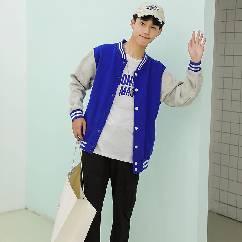 Pamutból készült fleece-béléssel ellátott baseball felső, laza szabású, álló gallér, egyenes elülső gombos rész