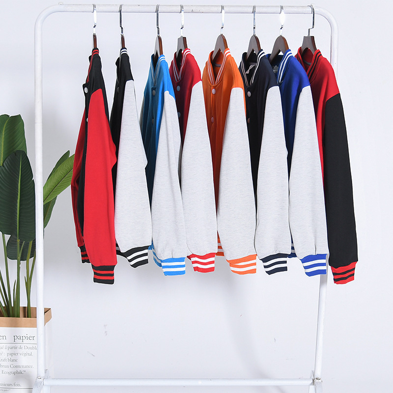 Pamutból készült fleece-béléssel ellátott baseball felső, laza szabású, álló gallér, egyenes elülső gombos rész